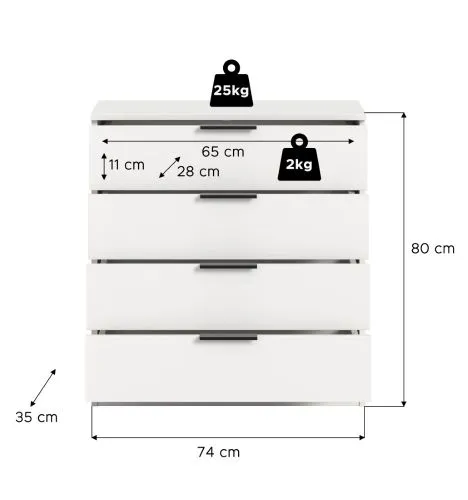 Kommode Kopenhagen | mit 4 Schubkästen | weiß