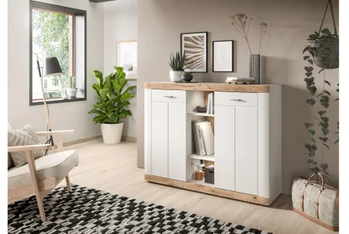 Kommode Laredo 2 | weiß / Nox Oak ohne Beleuchtung