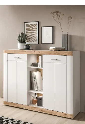 Kommode Laredo 2 | weiß / Nox Oak ohne Beleuchtung