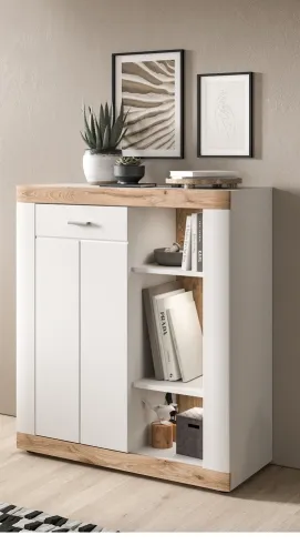 Kommode Laredo | weiß / Nox Oak ohne Beleuchtung