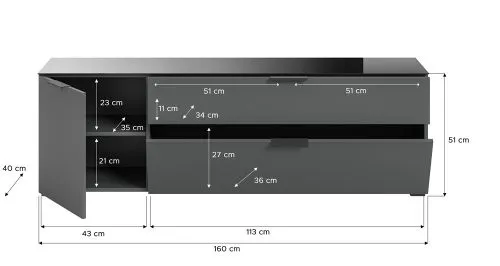 Kommode Lowboard Ray | mit Schubkästen & Glasabsetzung | anthrazit