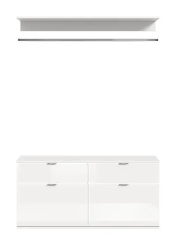 Kommode mit Garderobenstange Projekt X breit | weiß Hochglanz