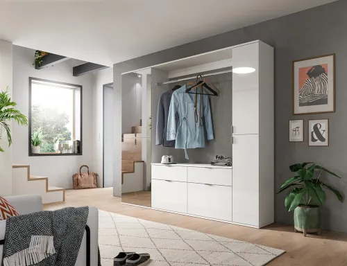 Kommode mit Garderobenstange Projekt X breit | weiß Hochglanz