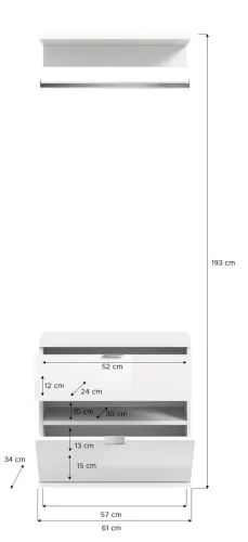Kommode mit Garderobenstange Projekt X | weiß Hochglanz