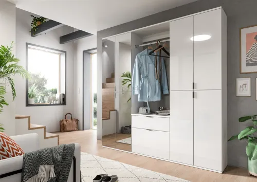 Kommode mit Garderobenstange Projekt X | weiß Hochglanz
