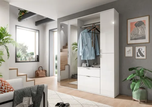 Kommode mit Garderobenstange Projekt X | weiß Hochglanz