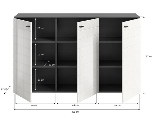 Kommode Monte | 3 türig | weiß Hochglanz / anthrazit
