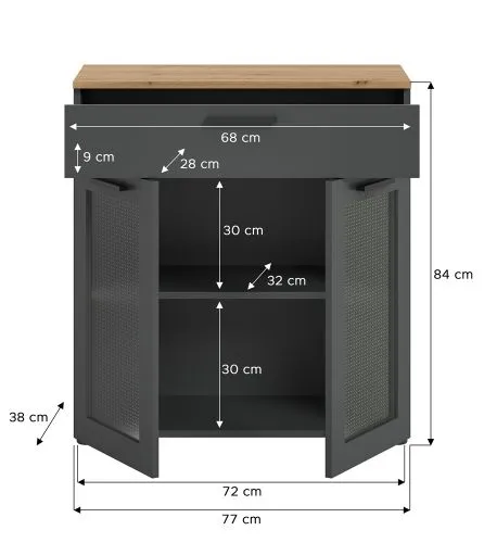 Kommode Niklas | Basalt Grau / Artisan Eiche