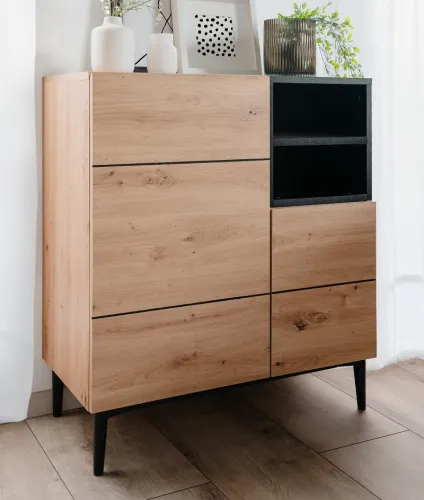 Kommode Nola | Artisan Oak / schwarz