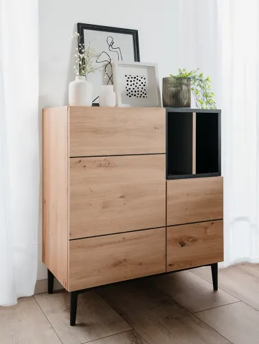 Kommode Nola | Artisan Oak / schwarz