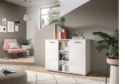 Kommode Prego 1 | weiß Hochglanz mit Beleuchtung