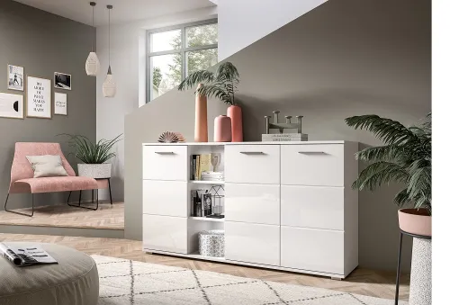 Kommode Prego 2 | weiß Hochglanz mit Beleuchtung