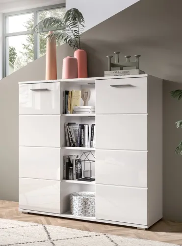 Kommode Prego 3 | weiß Hochglanz mit Beleuchtung