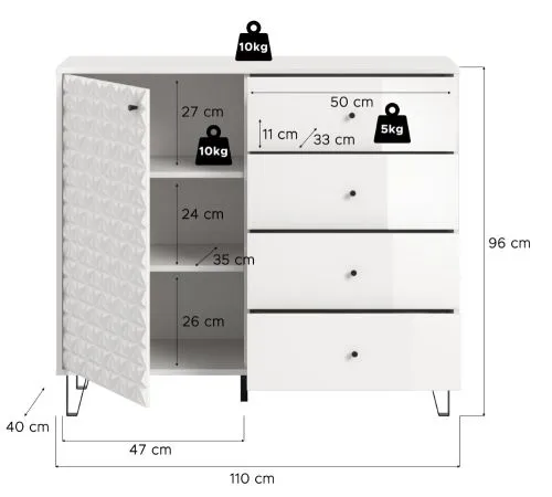 Kommode Prisma 2 | mit 4 Schubkästen | weiß