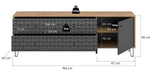 Kommode Prisma 3 | mit 2 Schubkästen | artisan Eiche / anthrazit