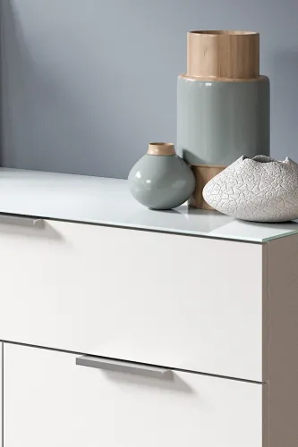 Kommode Ray | 3-türig | mit Glasabsetzung | weiß