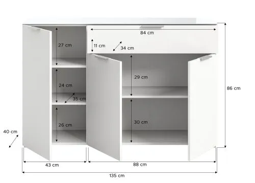Kommode Ray | 3-türig | mit Glasabsetzung | weiß