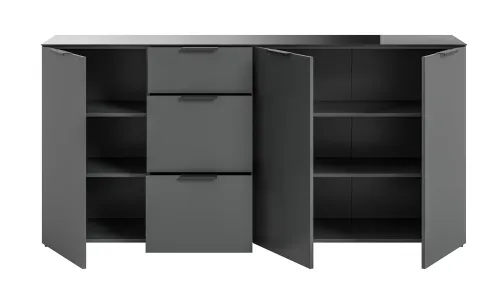 Kommode Ray | 3-türig | mit Schubkästen & Glasabsetzung | anthrazit