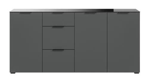 Kommode Ray | 3-türig | mit Schubkästen & Glasabsetzung | anthrazit