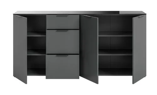 Kommode Ray | 3-türig | mit Schubkästen & Glasabsetzung | anthrazit