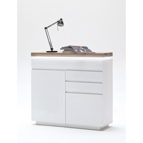 Kommode Romina | weiß matt / Eiche massiv | inkl. LED Beleuchtung