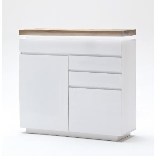 Kommode Romina | weiß matt / Eiche massiv | inkl. LED Beleuchtung