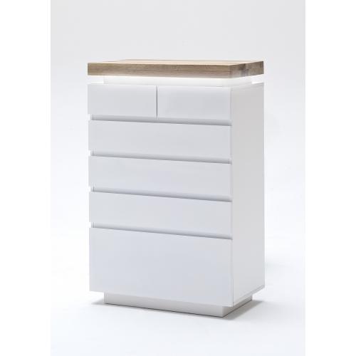 Kommode Romina 1 | weiß matt / Eiche massiv | inkl. LED Beleuchtung