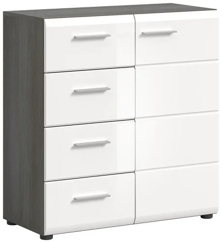 Kommode Salsa 1 | weiß Hochglanz / rauchsilber