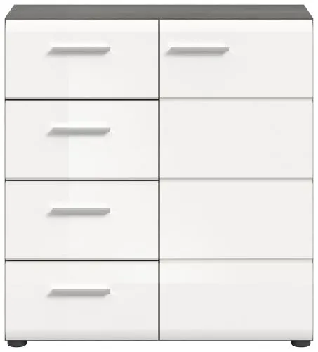 Kommode Salsa 1 | weiß Hochglanz / rauchsilber
