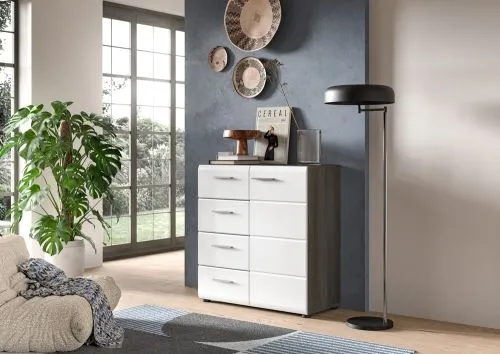 Kommode Salsa 1 | weiß Hochglanz / rauchsilber