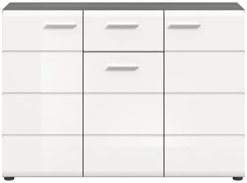 Kommode Salsa 2 | weiß Hochglanz / rauchsilber