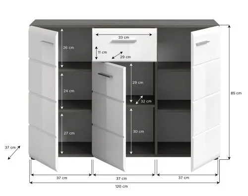Kommode Salsa 2 | weiß Hochglanz / rauchsilber