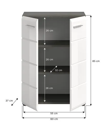 Kommode Salsa | weiß Hochglanz / rauchsilber