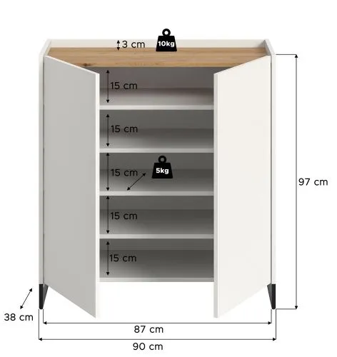 Kommode Schuhkommode Drive | weiß / Artisan Oak