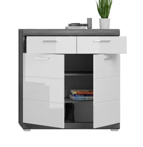 Kommode Schuhschrank Scout | weiß Hochglanz / rauchsilber