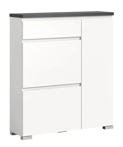 Kommode Schuhschrank Shoelove mit Schubkasten | weiß / Industrial grau | mit Beleuchtung 95 cm x 109 cm x 27 cm