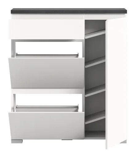 Kommode Schuhschrank Shoelove mit Schubkasten | weiß / Industrial grau | mit Beleuchtung 95 cm x 109 cm x 27 cm