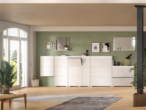 Kommode Schuhschrank Shoelove mit Schubkasten | weiß | mit Beleuchtung 95 cm x 130 cm x 18 cm