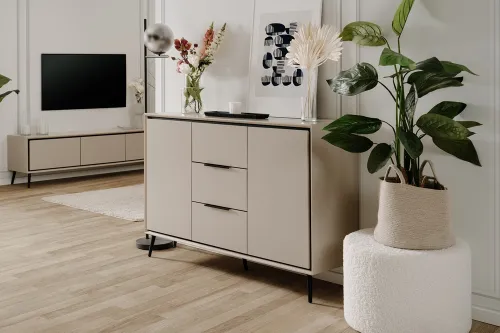 Kommode Sideboard Arona mit Schubkästen | sand / schwarz