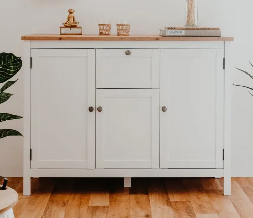 Kommode Sideboard Bergen 3 | Landhausstil | weiß / Eiche Artisan