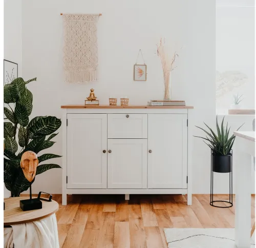 Kommode Sideboard Bergen 3 | Landhausstil | weiß / Eiche Artisan