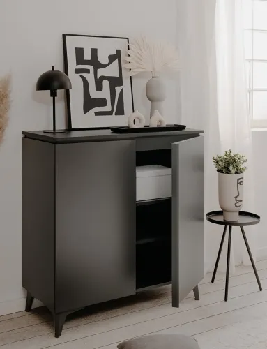 Kommode Sideboard Bertrix | Schiefer dunkel / Anthrazit | 88 cm x 92 cm x 40 cm