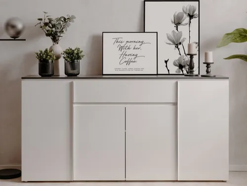 Kommode Sideboard Brest | Matera / Weiß Hochglanz | 177 cm x 92 cm x 40 cm