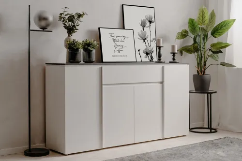 Kommode Sideboard Brest | Matera / Weiß Hochglanz | 177 cm x 92 cm x 40 cm