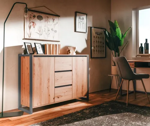 Kommode Sideboard Denver 2 | Artisan Oak / anthrazit | Industrial Look