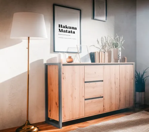 Kommode Sideboard Denver 3 | Artisan Oak / anthrazit | Industrial Look