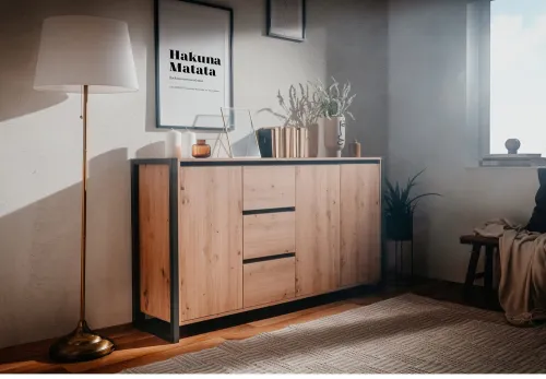 Kommode Sideboard Denver 3 | Artisan Oak / anthrazit | Industrial Look