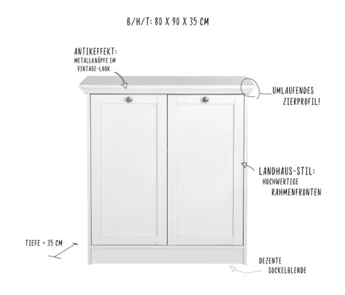 Kommode Sideboard Landwood | Landhausstil | weiß