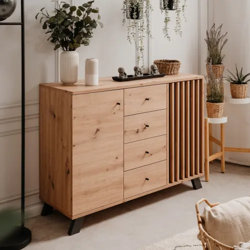 Kommode Sideboard Medan | mit 3D-Lamellen | Artisan Eiche / anthrazit