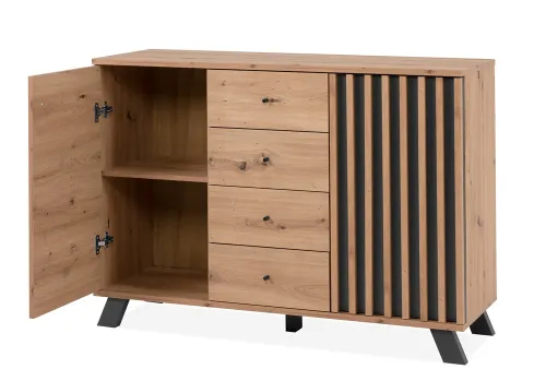 Kommode Sideboard Medan | mit 3D-Lamellen | Artisan Eiche / anthrazit